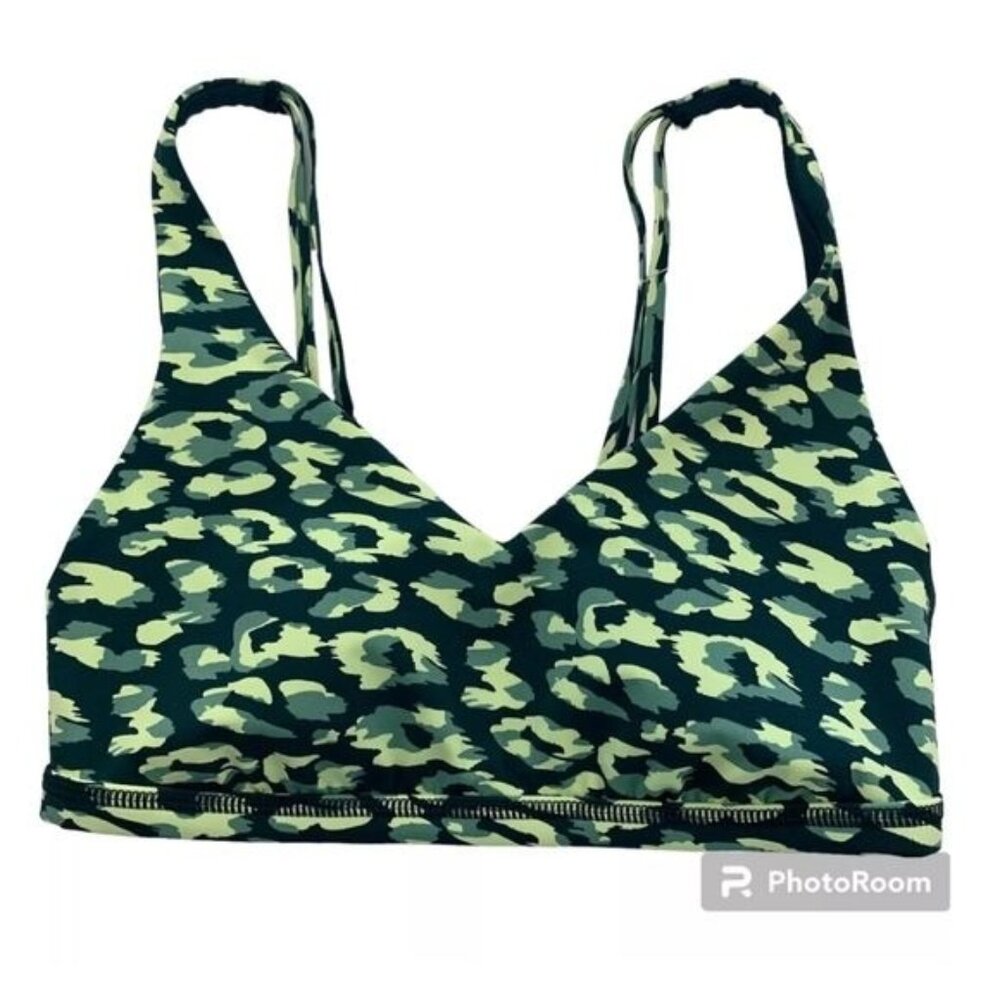 Aerie Offline Sports Bra Small New Green Animal Print Cheetah Leopard Gym Yoga